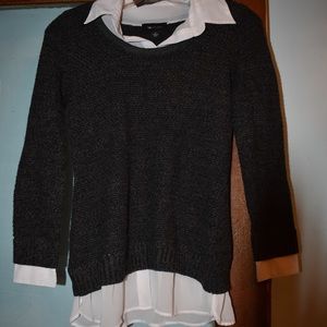 Grey sweater with white sheer under shirt